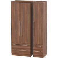 Sherwood Noche Walnut Triple Wardrobe - Tall with Drawer