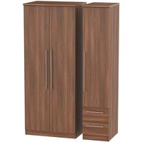 Sherwood Noche Walnut Triple Wardrobe - Plain with 2 Drawer