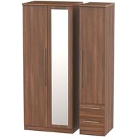 Sherwood Noche Walnut Triple Wardrobe with Mirror and 2 Drawer