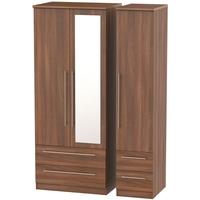 sherwood noche walnut triple wardrobe with mirror and drawer