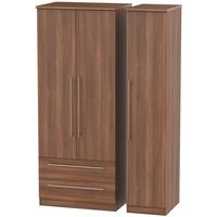 sherwood noche walnut triple wardrobe with 2 drawer