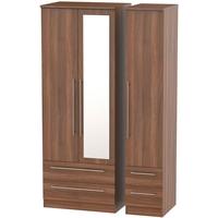 Sherwood Noche Walnut Triple Wardrobe - Tall with Mirror and Drawer