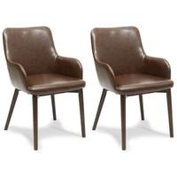 shankar sidcup vintage leather dining chair brown pair