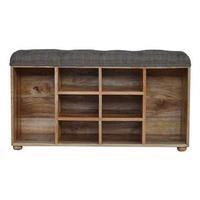 Shoe Cabinet with Upholstered Seat, Natural/Grey