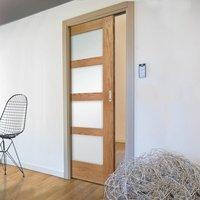 Shaker 4 Pane Oak 1/2 Hour Fire Rated Pocket Door with Obscure Fire Rated Glass