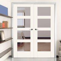Shaker 4 Light White Primed Fire Door Pair with Clear Glass, 30 Minute Fire Rated