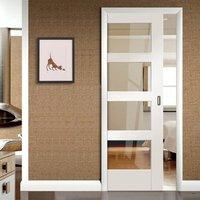 shaker 4 light white primed fire pocket door with clear glass 30 minut ...