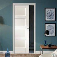 shaker 4 panel fire pocket door is white primed and 12 hour fire rated