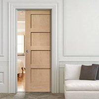 Shaker Oak 4 Panel Pocket Door is 1/2 Hour Fire Rated and Pre-finished
