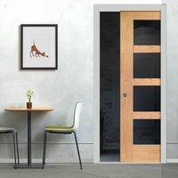 Shaker Oak 4 Pane Fire Pocket Door with Clear Safety Glass