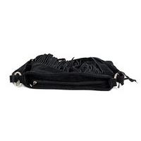 Shoulder bag - shoulder bag in suede fringed - small (23 x 23 x 4 cm), Colour:Black