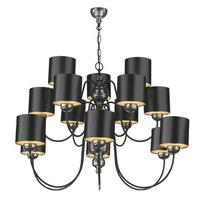 SHA1354/HID06 Shard 9 Light Black and Gold Chandelier with Shades