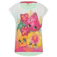 Shopkins girls 100% cotton mint short sleeve summer fruit character print glitter flowers t-shirt - Mint