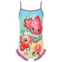 Shopkins girls thin strap fruit character print frill leg swimsuit - Dark Pink