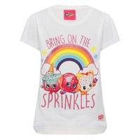 Shopkins girls sprinkles character print short sleeve scoop neck cotton rich t-shirt and stickers - White