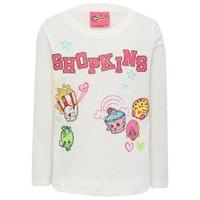 Shopkins girls white long sleeve character print pull on pure cotton top and sticker pack - White