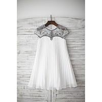 Sheath / Column Knee-length Flower Girl Dress - Chiffon Short Sleeve Jewel with