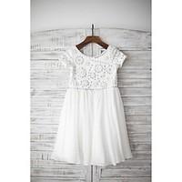 sheath column knee length flower girl dress chiffon short sleeve scoop ...