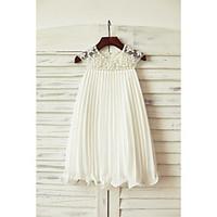 Sheath / Column Knee-length Flower Girl Dress - Chiffon Short Sleeve Jewel with