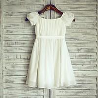 Sheath / Column Knee-length Flower Girl Dress - Chiffon / Satin Short Sleeve Bateau with