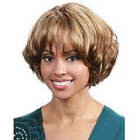 short wavy hair wig with bangs brown and blonde color synthetic wigs f ...