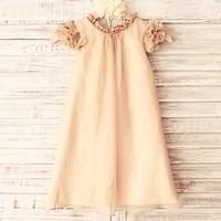 Sheath / Column Knee-length Flower Girl Dress - Chiffon Short Sleeve Scoop with