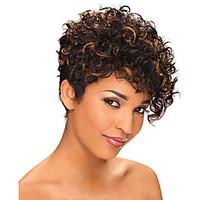Short Curly Black and Brown mix Wig African American Wigs For Black Women Haircut Synthetic Highlight Natural Wig