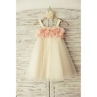 Sheath / Column Knee-length Flower Girl Dress - Tulle Sleeveless Straps with