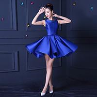 Short / Mini Satin Bridesmaid Dress - A-line Jewel with Beading / Lace / Sash / Ribbon