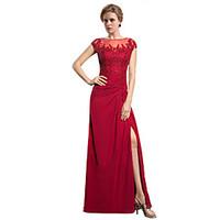 Sheath / Column Mother of the Bride Dress - See Through Floor-length Sleeveless Chiffon with Appliques
