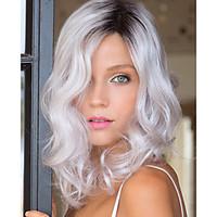 Short Bob Natural Wave Sliver Grey Synthetic Wig Heat Resistant Fiber for Fashion Women