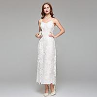 Sheath / Column Wedding Dress Simply Sublime Tea-length Spaghetti Straps Lace with Lace