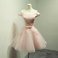 short mini organza bridesmaid dress ball gown off the shoulder with ap ...