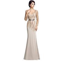 Sheath / Column Mother of the Bride Dress Floor-length Long Sleeve Chiffon with Beading