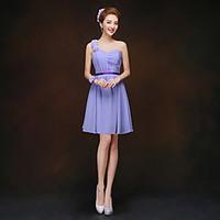 Short / Mini One Shoulder Bridesmaid Dress - Lace-up Sleeveless Chiffon