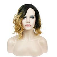 Short Natural Wavy Shaggy Black/Golden Ombre Bob Side Part 2 Tone Full Synthetic Wig