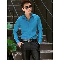 shirts classic semi spread long sleeve cottonpolyester solid blue