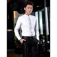 Shirts Mandarin Long Sleeve Cotton/Polyester Solid White