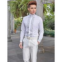 shirts mandarin long sleeve cottonpolyester patterns white