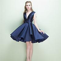 Short / Mini V-neck Bridesmaid Dress - Open Back Sleeveless Jersey