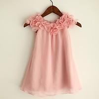 Sheath / Column Knee-length Flower Girl Dress - Chiffon Short Sleeve Scoop with