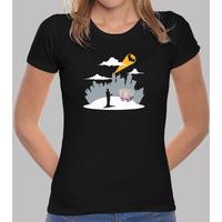 short break before resuming - black t shirt woman