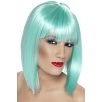 Short Neon Aqua Ladies Blunt Glam Wig With Fringe