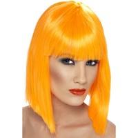 Short Neon Orange Ladies Blunt Glam Wig With Fringe