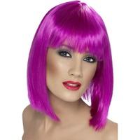 Short Neon Purple Ladies Blunt Glam Wig With Fringe