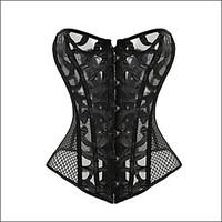 Shaperdiva Women\'s Black Sexy Jacquard Punk Rock Boned Elastic Mesh Fabric Hollow Out Overbust Corset Top