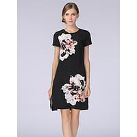 sheswomens casualdaily work simple shift dressfloral round neck knee l ...