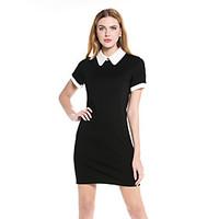 SHE\'SWomen\'s Casual/Daily Work Simple Shift DressSolid Shirt Collar Above Knee Short Sleeve Cotton Polyester Summer Mid Rise Micro-elastic