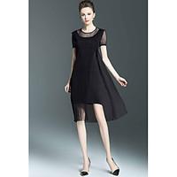 shyslilywomens casualdaily shift sheath dresssolid round neck knee len ...