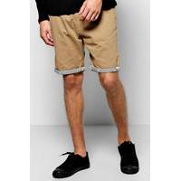 Shorts With Stripe Turn Up - stone